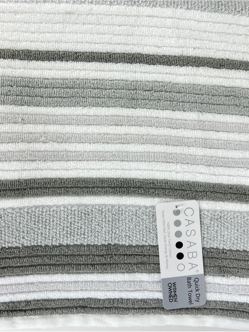 Casaba Bath Towels Tan Taupe White Striped Quick Dry Soft Cotton 2 Pc Set NEW